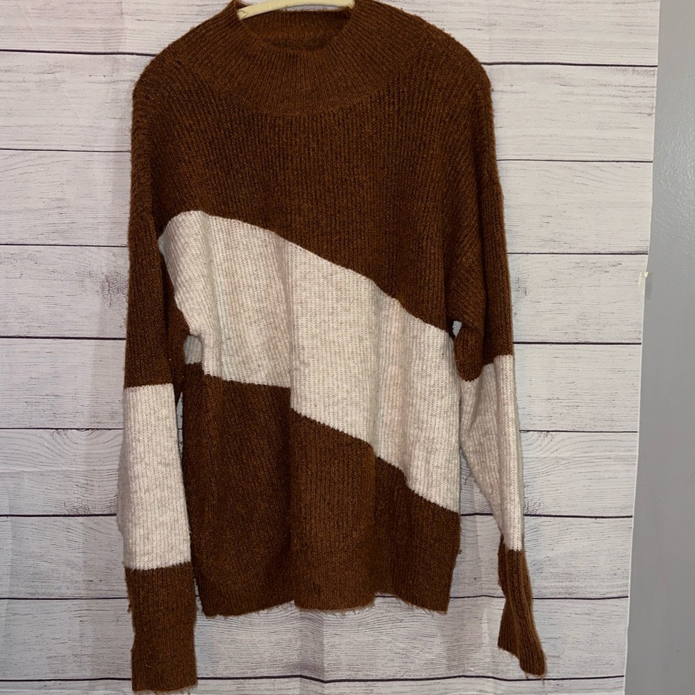 Nine West Brown and Cream Cowl Neck Sweater